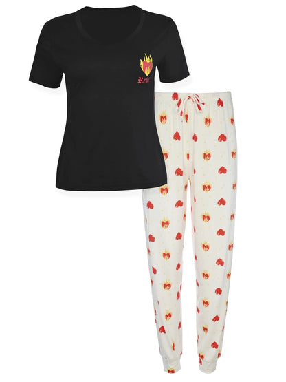 JEFFRICO Womens Pajamas For Women V-Neck Short Sleeve 2 Piece Pajamas Set Sleepwear Soft Pajamas