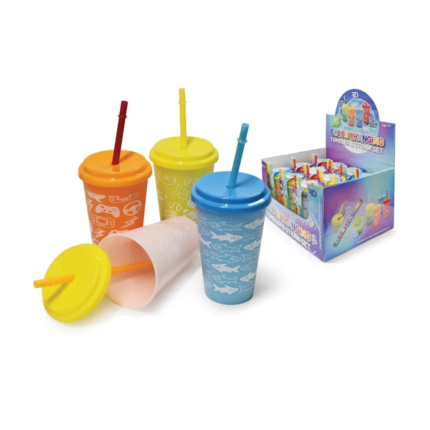Color Changing Tumbler Cups with Straw 12 oz 3 Pack Reusable Plastic Kids Drink Cups Assorted Colors Random Selection