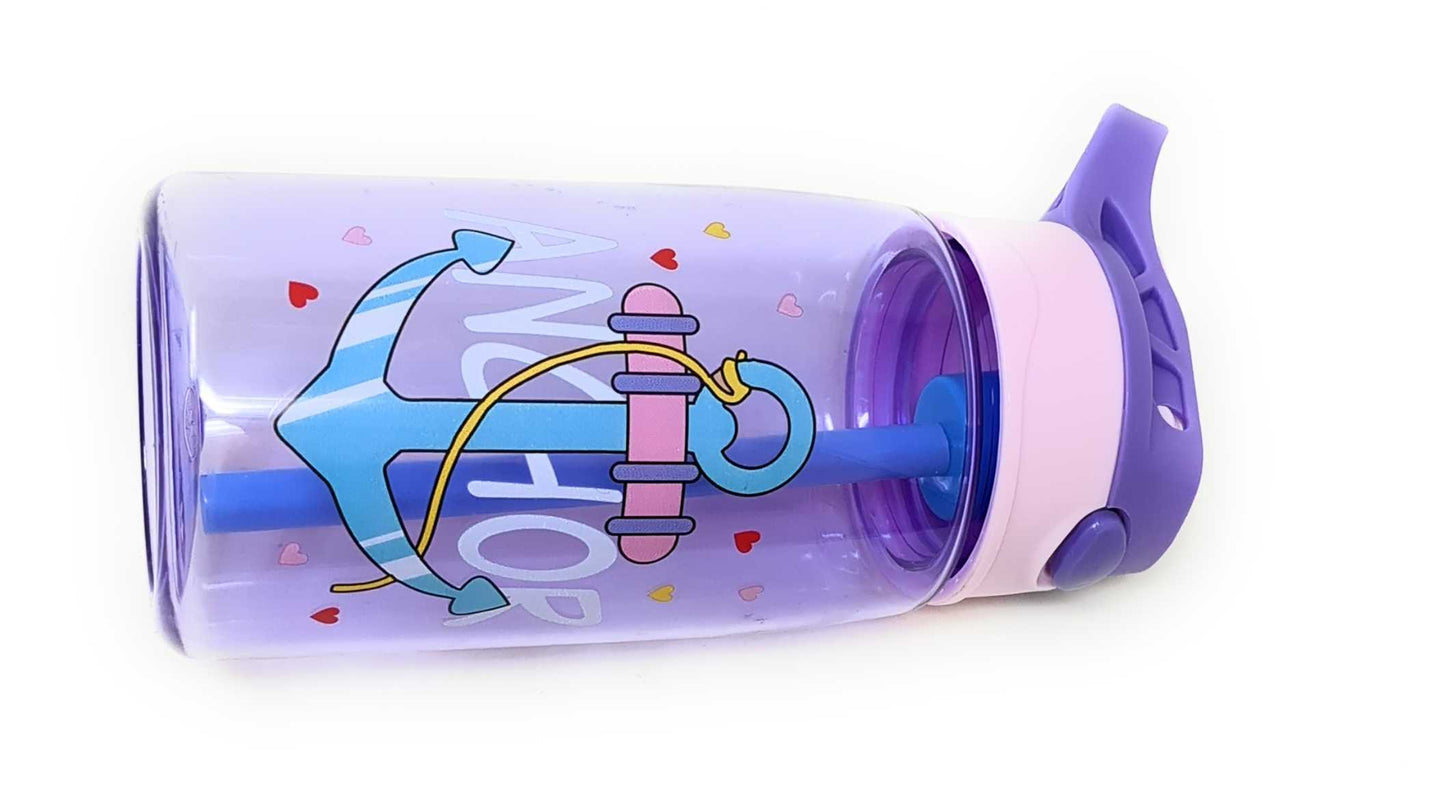 Kids Water Bottle 16 oz, BPA-Free Reusable Bottle with One-Click Flip Lid, Leak-Resistant