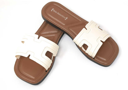 JEFFRICO Womens Slide Sandals Open Toe Flat Slip On Comfort Sandals Cushioned Insole Lightweight Casual Summer Sandals