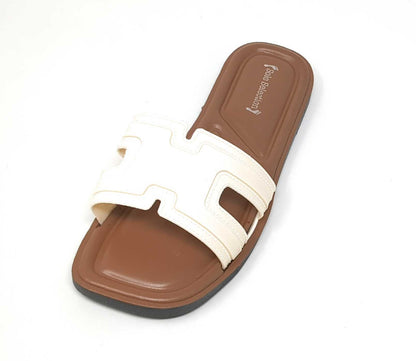 JEFFRICO Womens Slide Sandals Open Toe Flat Slip On Comfort Sandals Cushioned Insole Lightweight Casual Summer Sandals