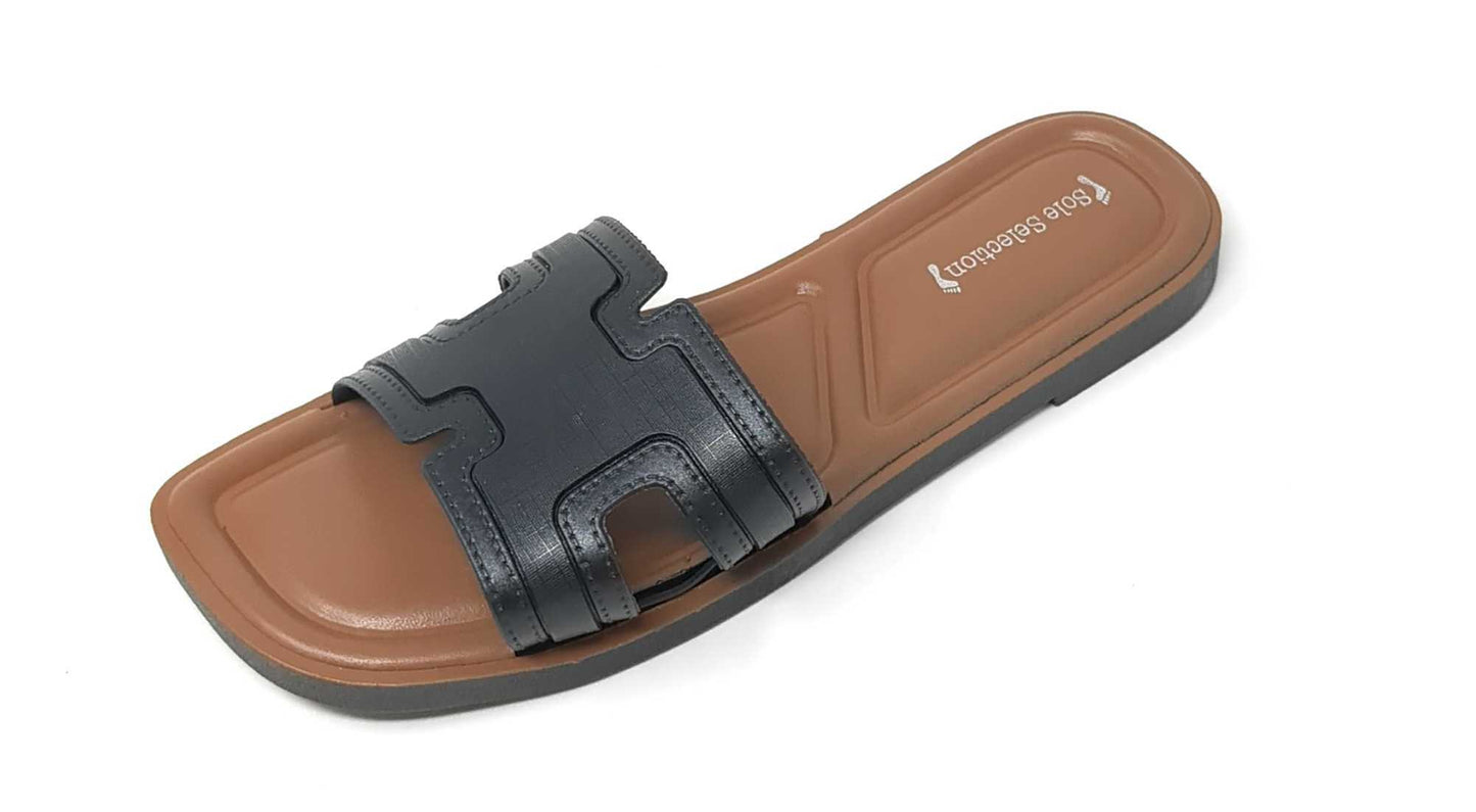 JEFFRICO Womens Slide Sandals Open Toe Flat Slip On Comfort Sandals Cushioned Insole Lightweight Casual Summer Sandals