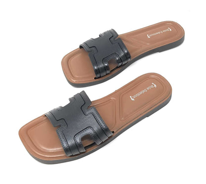 JEFFRICO Womens Slide Sandals Open Toe Flat Slip On Comfort Sandals Cushioned Insole Lightweight Casual Summer Sandals