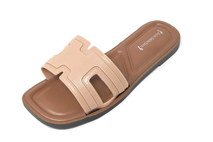 JEFFRICO Womens Slide Sandals Open Toe Flat Slip On Comfort Sandals Cushioned Insole Lightweight Casual Summer Sandals