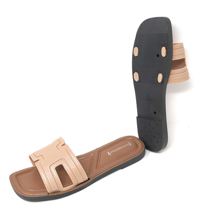 JEFFRICO Womens Slide Sandals Open Toe Flat Slip On Comfort Sandals Cushioned Insole Lightweight Casual Summer Sandals