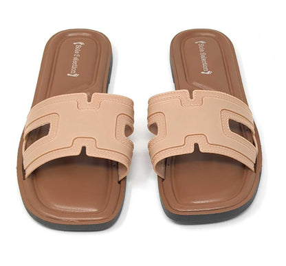 JEFFRICO Womens Slide Sandals Open Toe Flat Slip On Comfort Sandals Cushioned Insole Lightweight Casual Summer Sandals