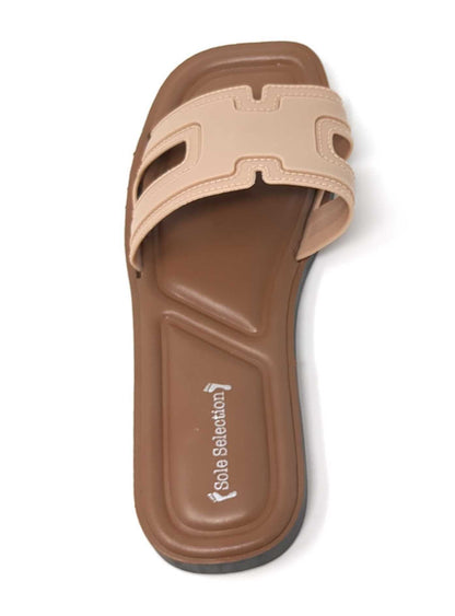 JEFFRICO Womens Slide Sandals Open Toe Flat Slip On Comfort Sandals Cushioned Insole Lightweight Casual Summer Sandals