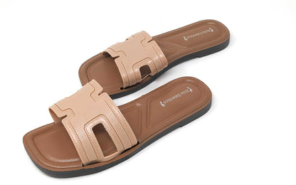 JEFFRICO Womens Slide Sandals Open Toe Flat Slip On Comfort Sandals Cushioned Insole Lightweight Casual Summer Sandals