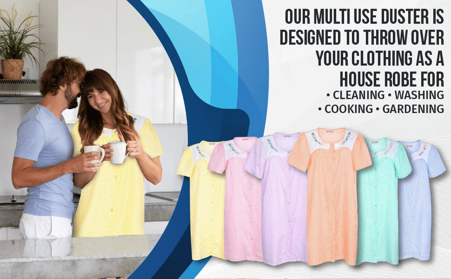 JEFFRICO House Dresses for Women with Pockets - Lightweight Breathable Short Sleeve Muumuu & Nightgowns - Snap Front Housecoat and Dusters for Women