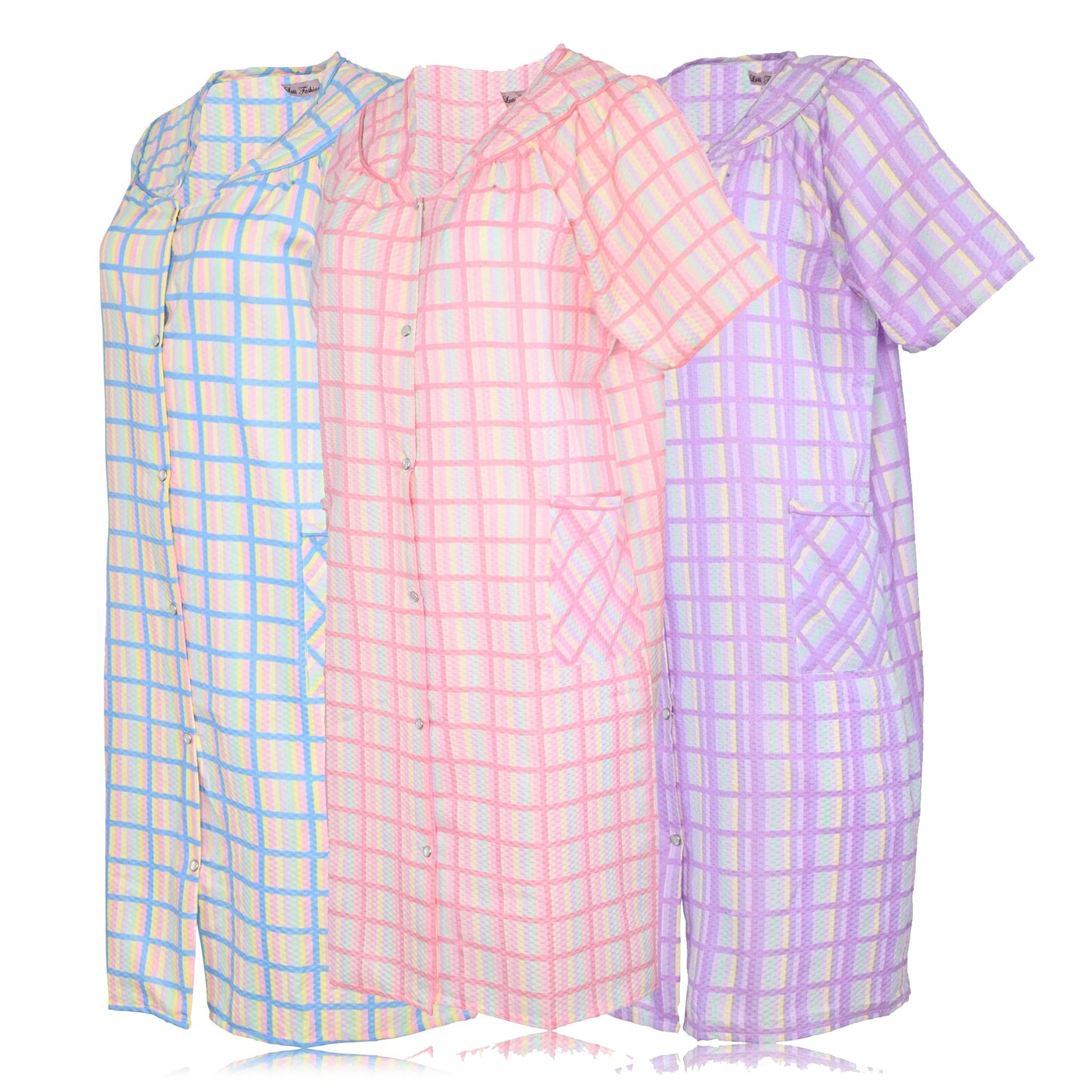JEFFRICO 3 Pack House Dresses for Women with Pockets - Lightweight Breathable Short Sleeve Muumuu & Nightgowns - Dusters