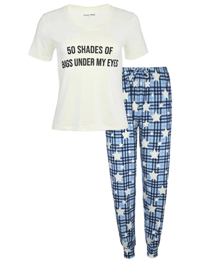 JEFFRICO Womens Pajamas For Women V-Neck Short Sleeve 2 Piece Pajamas Set Sleepwear Soft Pajamas