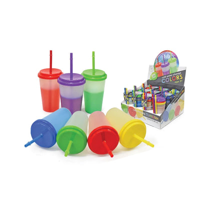 Color Changing Tumbler Cups with Straw 12 oz 3 Pack Reusable Plastic Kids Drink Cups Assorted Colors Random Selection