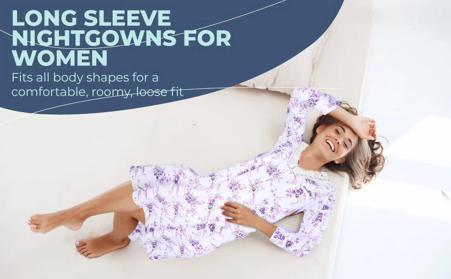 JEFFRICO Womens Long Sleeve Nightgowns Sleepwear Soft Pajama Dress Nightshirts