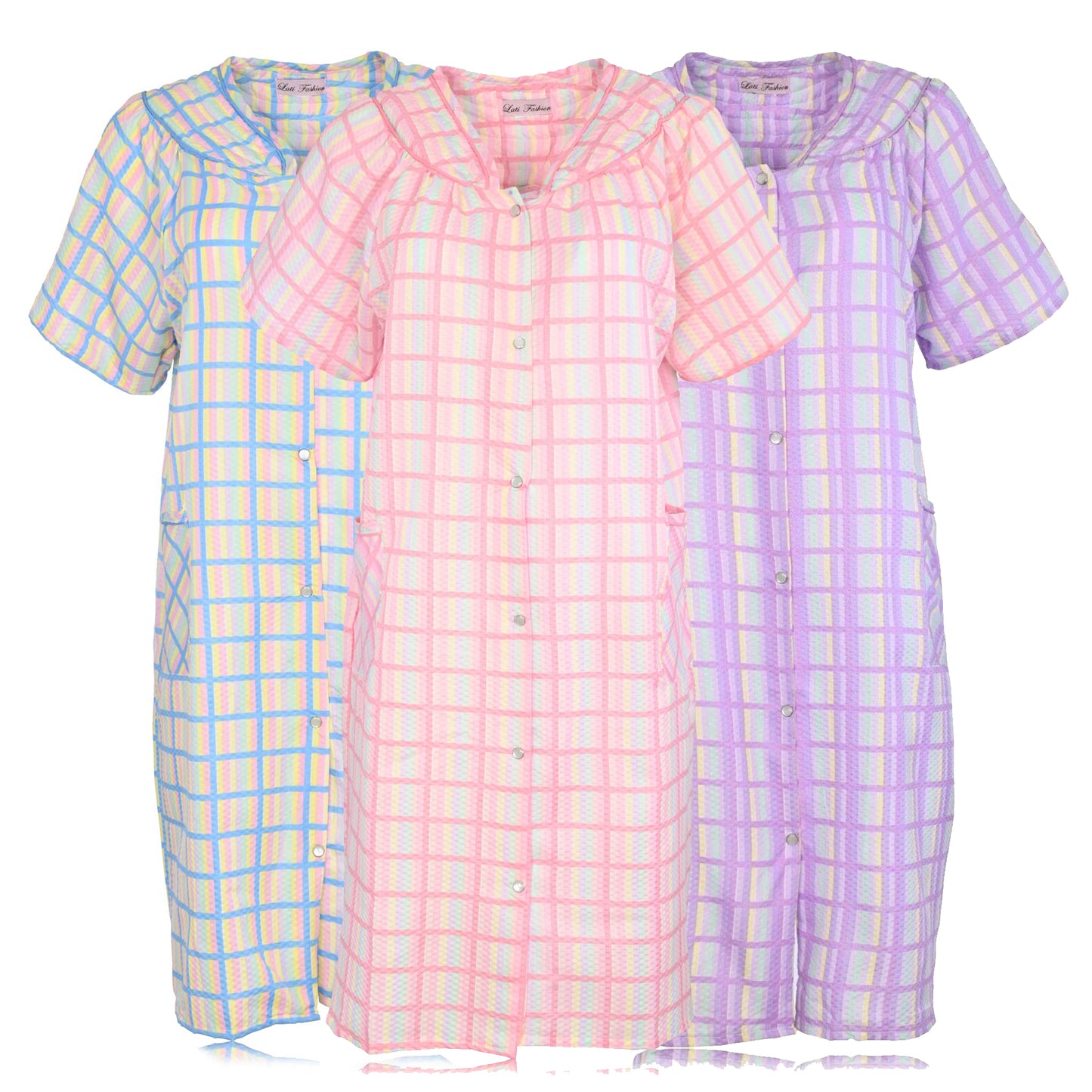JEFFRICO 3 Pack House Dresses for Women with Pockets - Lightweight Breathable Short Sleeve Muumuu & Nightgowns - Dusters