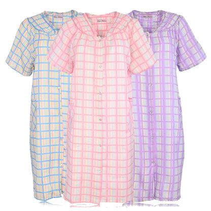 JEFFRICO 3 Pack House Dresses for Women with Pockets - Lightweight Breathable Short Sleeve Muumuu & Nightgowns - Dusters