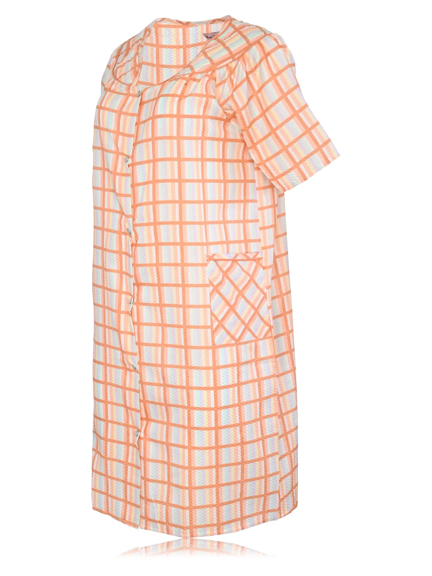 JEFFRICO House Dresses for Women with Pockets - Lightweight Breathable Short Sleeve Muumuu & Nightgowns - Snap Front Housecoat and Dusters for Women