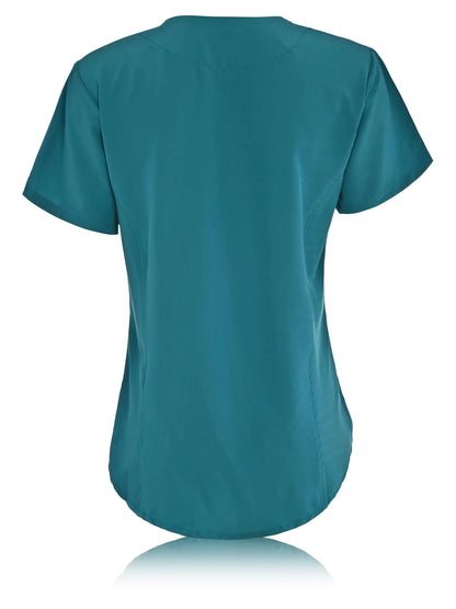 JEFFRICO Scrubs For Women Short Sleeve Zipper Front V-Neck Top 2 Pockets