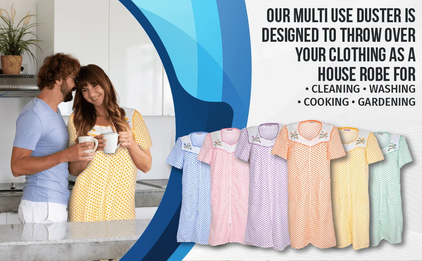 JEFFRICO House Dresses for Women with Pockets - Lightweight Breathable Short Sleeve Muumuu & Nightgowns - Zipper Front Housecoat and Dusters for Women