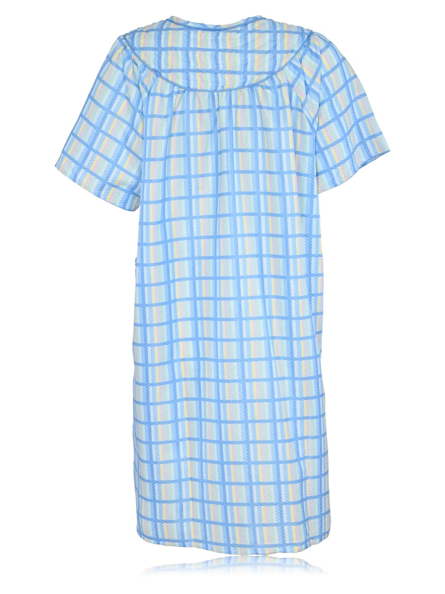 JEFFRICO House Dresses for Women with Pockets - Lightweight Breathable Short Sleeve Muumuu & Nightgowns - Snap Front Housecoat and Dusters for Women