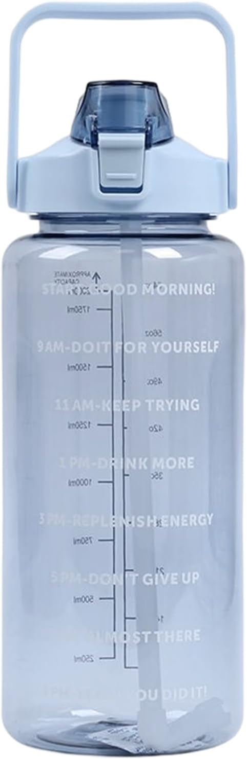 2 Liter BPA-Free Motivational Water Bottle with Time Markers, Flip-Top Lid and Carry Handle – Leakproof Reusable Bottle