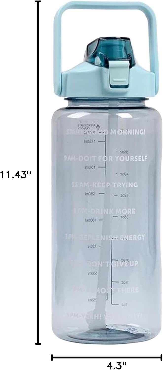 2 Liter BPA-Free Motivational Water Bottle with Time Markers, Flip-Top Lid and Carry Handle – Leakproof Reusable Bottle