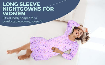 JEFFRICO Womens Long Sleeve Nightgowns Sleepwear Soft Pajama Dress Nightshirts