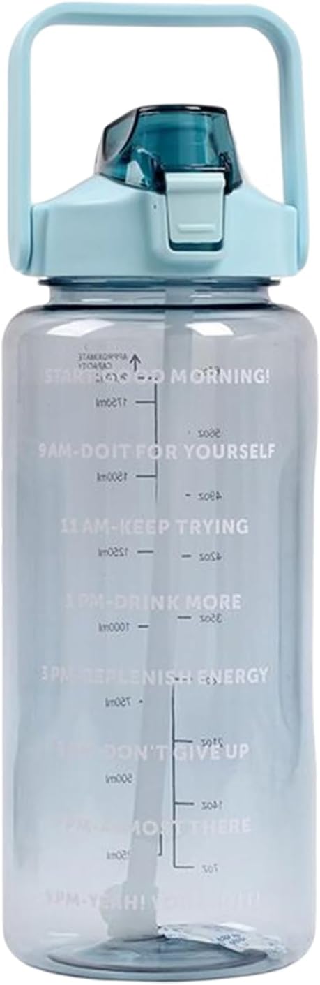 2 Liter BPA-Free Motivational Water Bottle with Time Markers, Flip-Top Lid and Carry Handle – Leakproof Reusable Bottle
