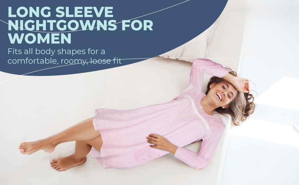 JEFFRICO Womens Long Sleeve Nightgowns Sleepwear Soft Pajama Dress Nightshirts