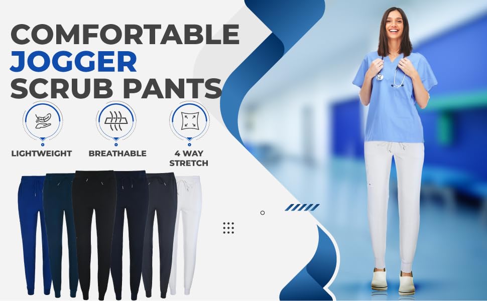 JEFFRICO Scrubs for Women Jogger Pants Lightweight Slim Fit 4 Way Stretch Soft Scrub Pants