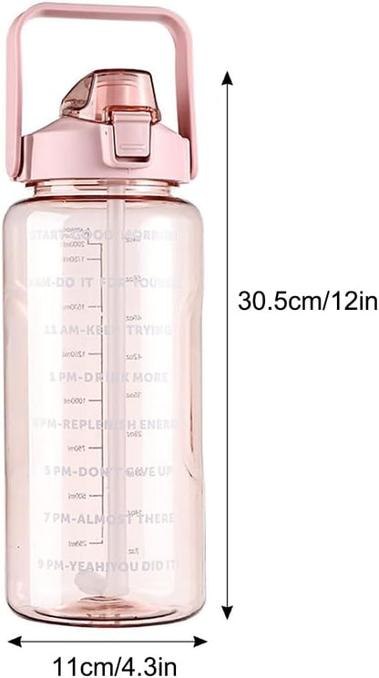 2 Liter BPA-Free Motivational Water Bottle with Time Markers, Flip-Top Lid and Carry Handle – Leakproof Reusable Bottle