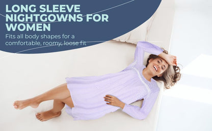 JEFFRICO Womens Long Sleeve Nightgowns Sleepwear Soft Pajama Dress Nightshirts