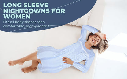 JEFFRICO Womens Long Sleeve Nightgowns Sleepwear Soft Pajama Dress Nightshirts