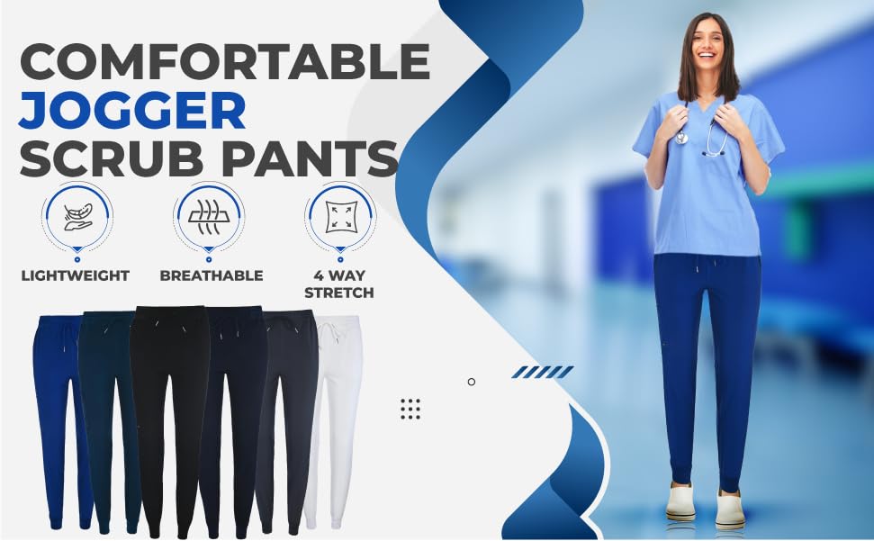 JEFFRICO Scrubs for Women Jogger Pants Lightweight Slim Fit 4 Way Stretch Soft Scrub Pants