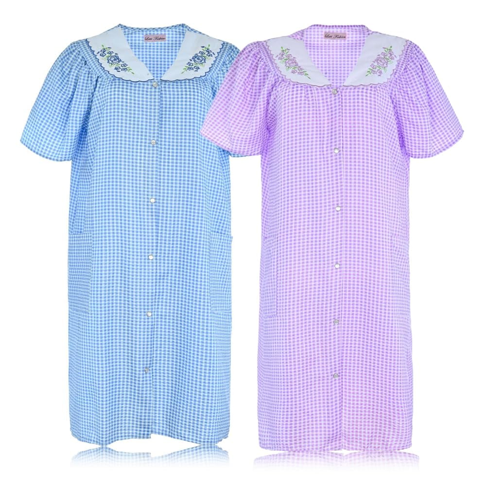 JEFFRICO 2 Pack House Dresses for Women with Pockets - Lightweight Breathable Short Sleeve Muumuu & Nightgowns - Women's Dusters