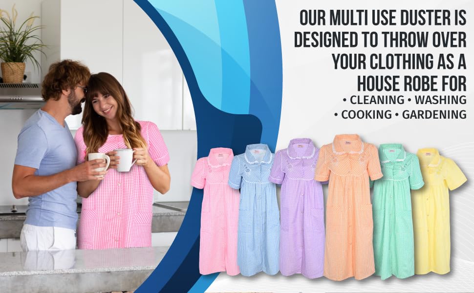 JEFFRICO House Dresses for Women with Pockets - Lightweight Breathable Short Sleeve Muumuu & Nightgowns - Snap Front Housecoat and Dusters for Women