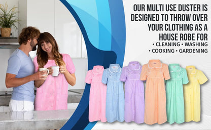 JEFFRICO House Dresses for Women with Pockets - Lightweight Breathable Short Sleeve Muumuu & Nightgowns - Snap Front Housecoat and Dusters for Women