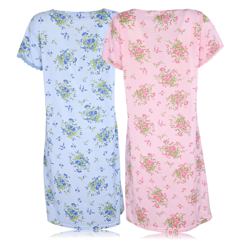 JEFFRICO Womens 2 Pack Nightgowns Short Sleeve Sleepwear Soft Pajama Dress Nightshirts