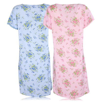 JEFFRICO Womens 2 Pack Nightgowns Short Sleeve Sleepwear Soft Pajama Dress Nightshirts