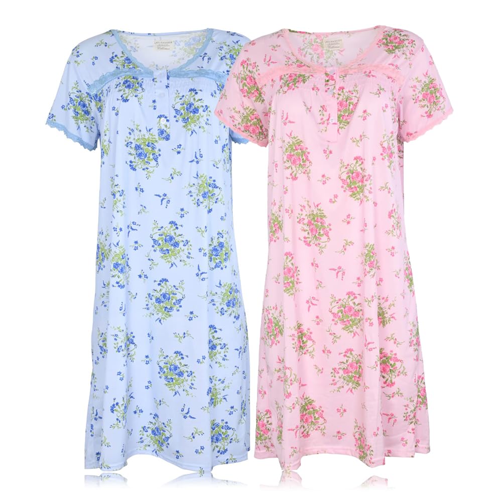JEFFRICO Womens 2 Pack Nightgowns Short Sleeve Sleepwear Soft Pajama Dress Nightshirts