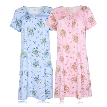 JEFFRICO Womens 2 Pack Nightgowns Short Sleeve Sleepwear Soft Pajama Dress Nightshirts
