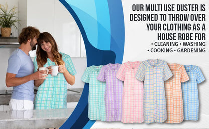 JEFFRICO House Dresses for Women with Pockets - Lightweight Breathable Short Sleeve Muumuu & Nightgowns - Snap Front Housecoat and Dusters for Women