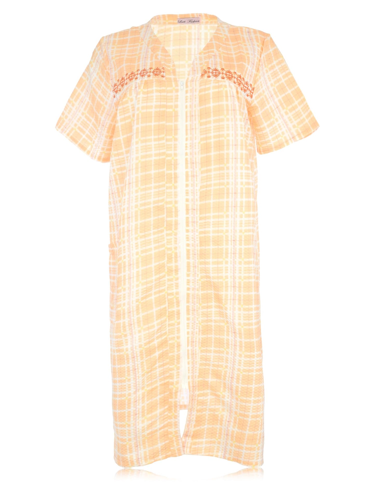 JEFFRICO House Dresses for Women with Pockets - Lightweight Breathable Short Sleeve Muumuu & Nightgowns - Zipper Front Housecoat and Dusters for Women