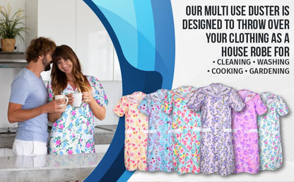 JEFFRICO House Dresses for Women with Pockets - Lightweight Breathable Short Sleeve Muumuu & Nightgowns - Snap Front Housecoat and Dusters for Women