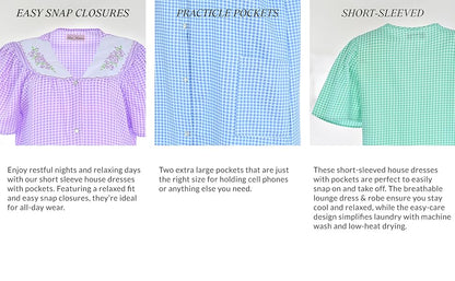 JEFFRICO House Dresses for Women with Pockets - Lightweight Breathable Short Sleeve Muumuu & Nightgowns - Women's Dusters