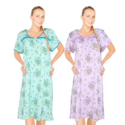 JEFFRICO Womens 2 Pack Nightgowns Short Sleeve Sleepwear Soft Pajama Dress Nightshirts