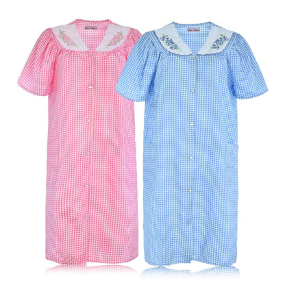 JEFFRICO 2 Pack House Dresses for Women with Pockets - Lightweight Breathable Short Sleeve Muumuu & Nightgowns - Women's Dusters