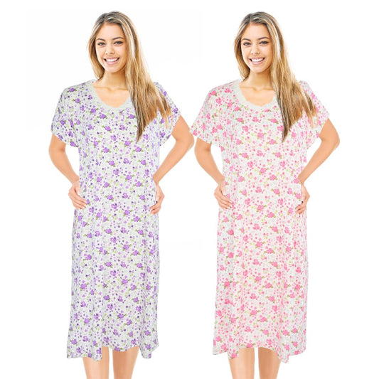 JEFFRICO Womens 2 Pack Nightgowns Short Sleeve Sleepwear Soft Pajama Dress Nightshirts