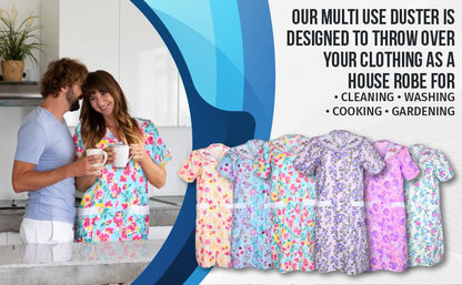 JEFFRICO House Dresses for Women with Pockets - Lightweight Breathable Short Sleeve Muumuu & Nightgowns - Snap Front Housecoat and Dusters for Women