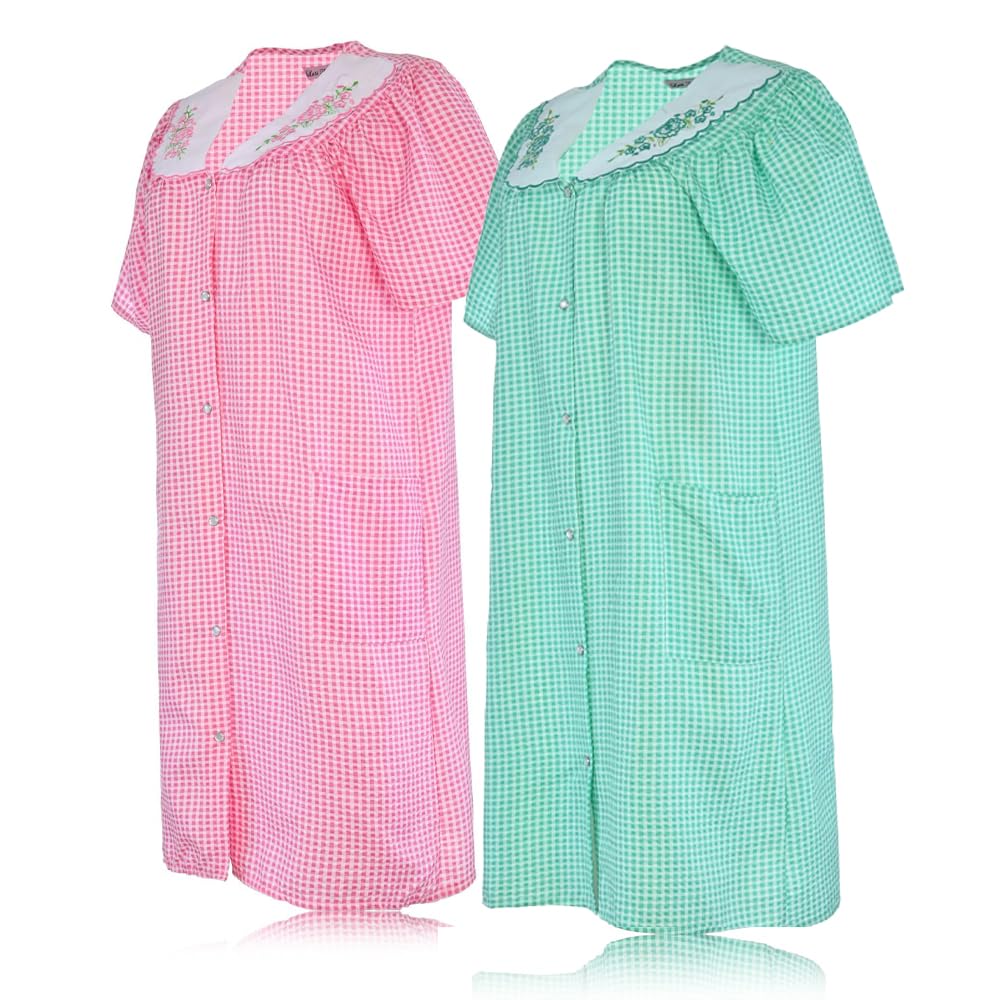 JEFFRICO 2 Pack House Dresses for Women with Pockets - Lightweight Breathable Short Sleeve Muumuu & Nightgowns - Women's Dusters
