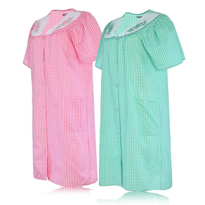 JEFFRICO 2 Pack House Dresses for Women with Pockets - Lightweight Breathable Short Sleeve Muumuu & Nightgowns - Women's Dusters